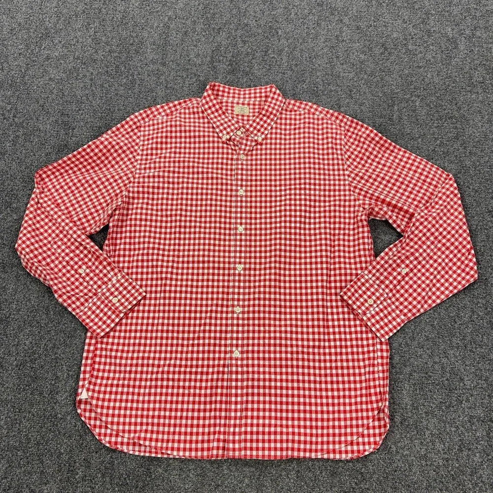 J CREW Shirt Mens XL Red Check 100% Cotton Long Sleeve Button Down Casual